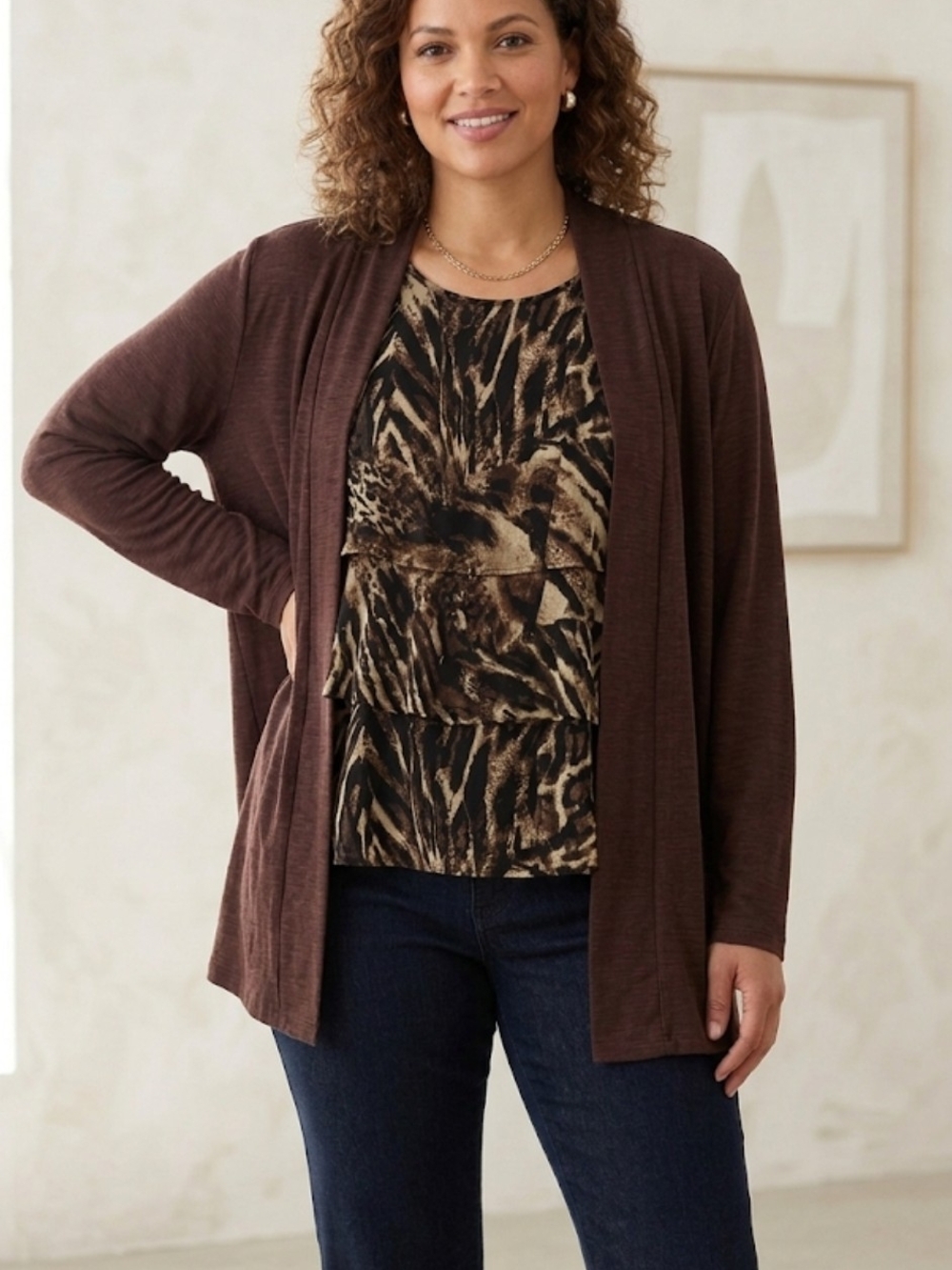 ​White Stag Women’s Faux 2pc Set Tiered Animal Print Tank and Long-Sleeve Card